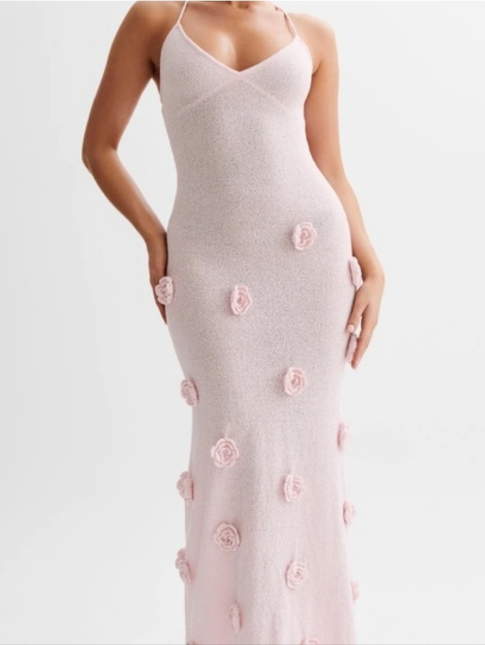 Meshki Blush Pink Floral Appliqué Maxi Dress
